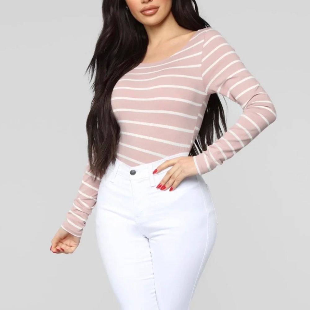 Mauve & White Stripe Long Sleeve
